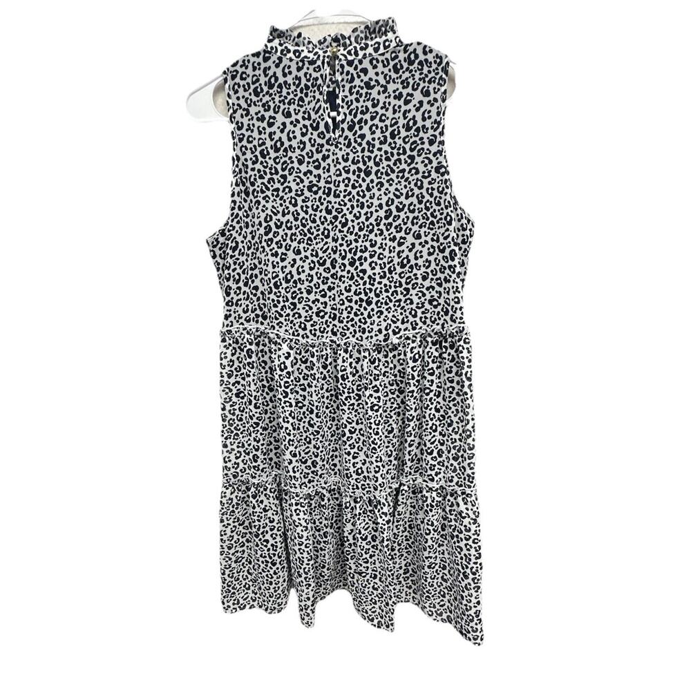 Mud Pie Womens Dress Size Medium Ruffle Neck Navy Blue Leopard Tiered - Picture 9 of 10